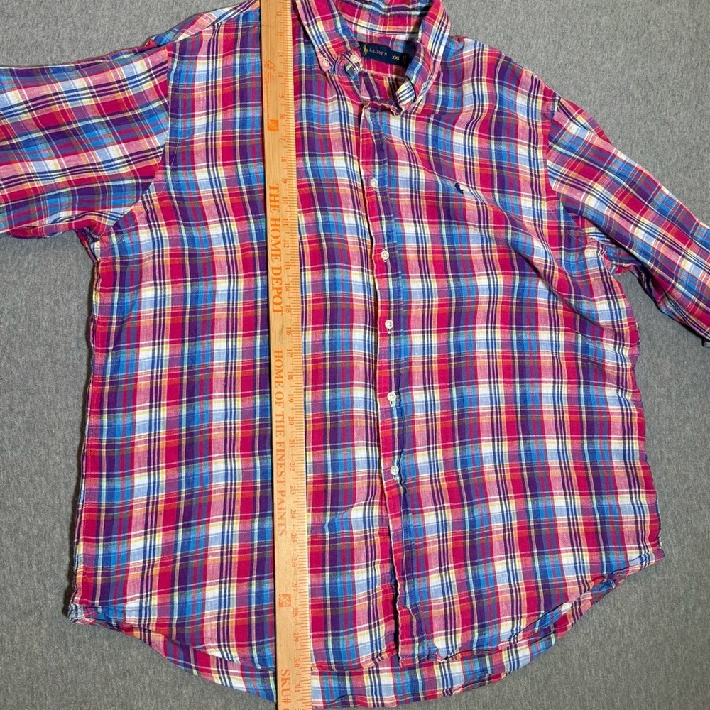RALPH LAUREN Slim Men's XXL Plaid Multicolor Button-Down Logo Polo Red Blue Pink - Picture 9 of 9